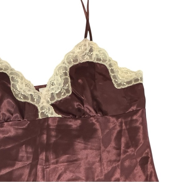 VINTAGE FRENCH DRESSING Brown Satin Cream Lace Camisole Tank Top size L Y2K 90’s - Picture 2 of 6